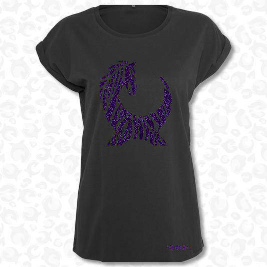 Equiboodle Hotshot T Shirt - Zebra Black/Purple Sparkle Large 14-16