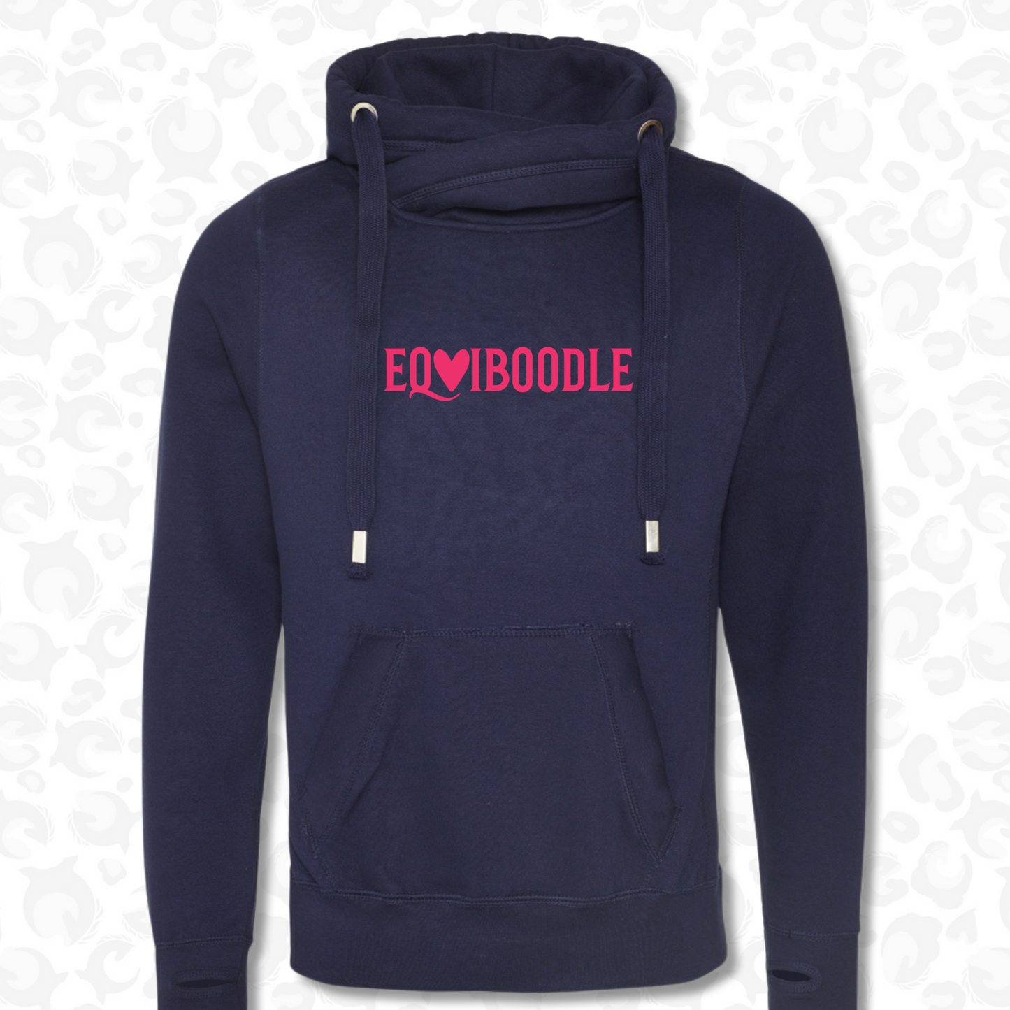 Vixen Cowl Neck Jumper Navy Pink Glitter Heart Logo