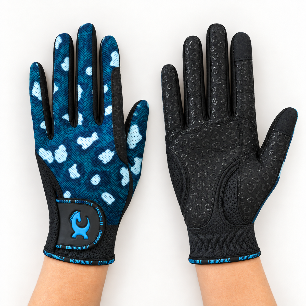 Equiboodle Teal Leopard Riding Gloves