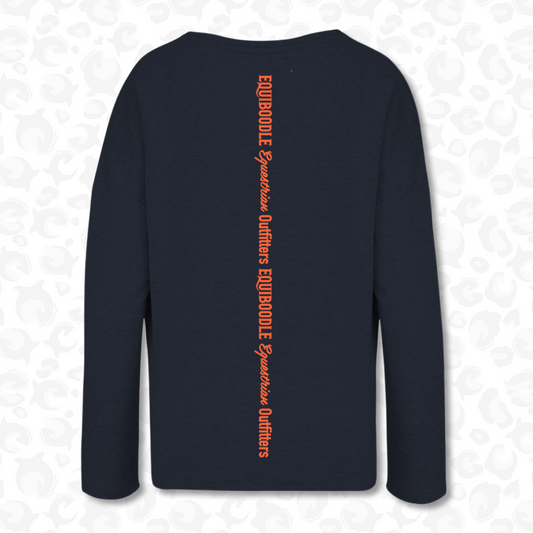 Equiboodle Babs Jumper Navy / Neon Orange Back Design