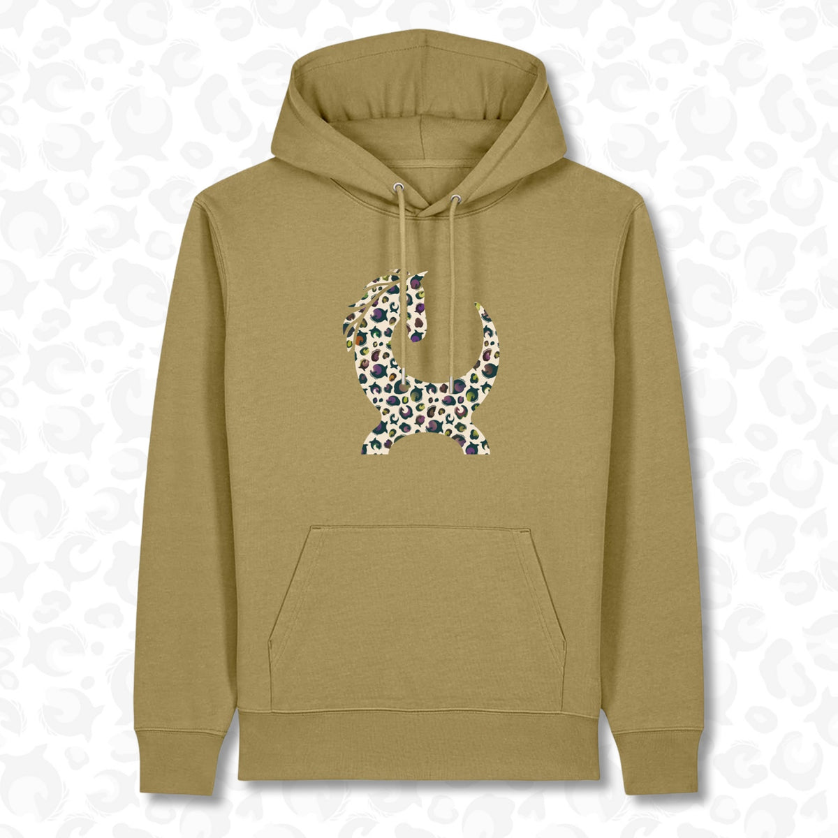 Faded Olive unisex Emblem hoodie with Halloween leopard horse silhouette