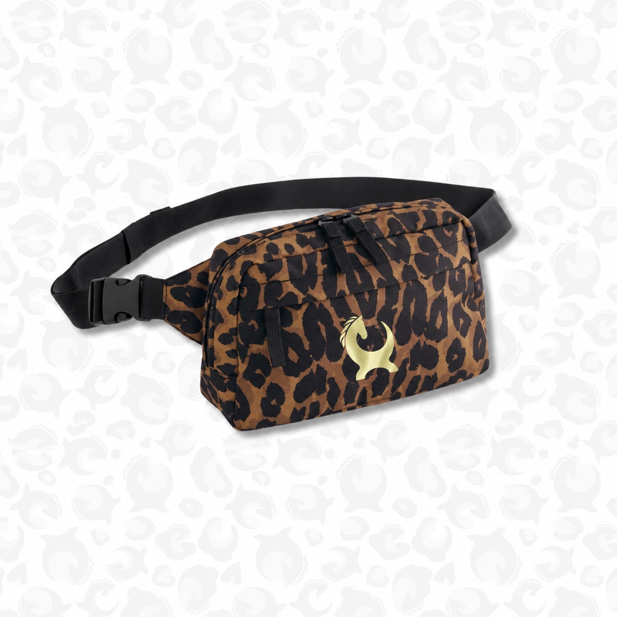 Equiboodle leopard crossbody bag with gold horse emblem