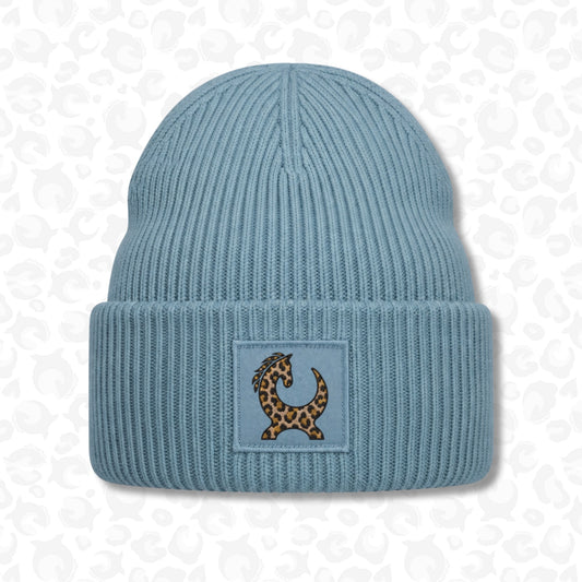 Equiboodle Leopard Patch Beanie in Dusty Blue
