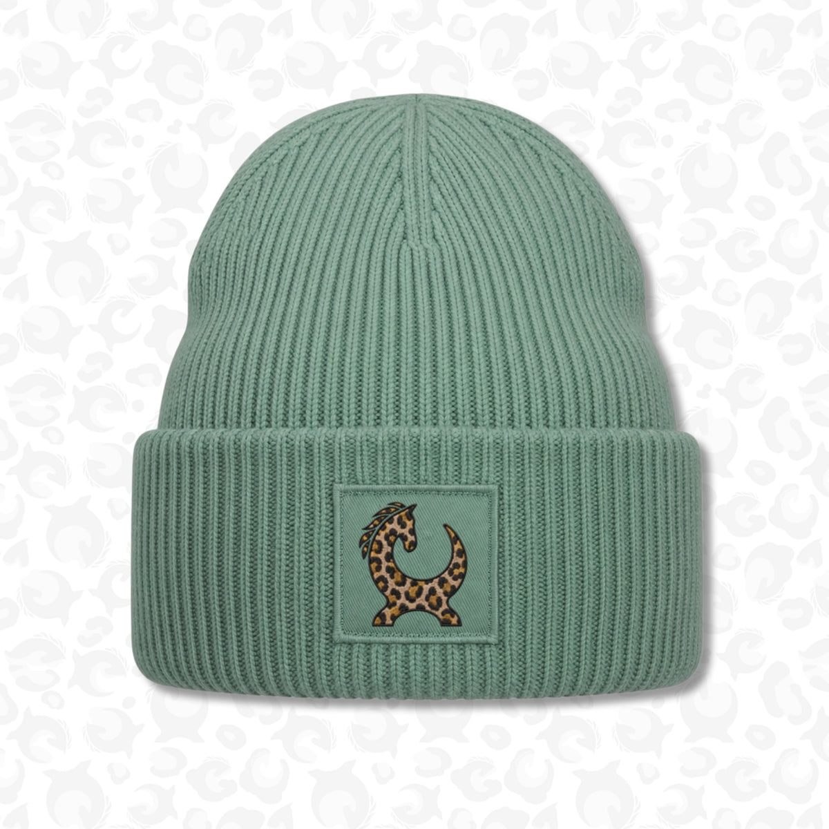 Equiboodle Leopard Patch Beanie in Dusty Green