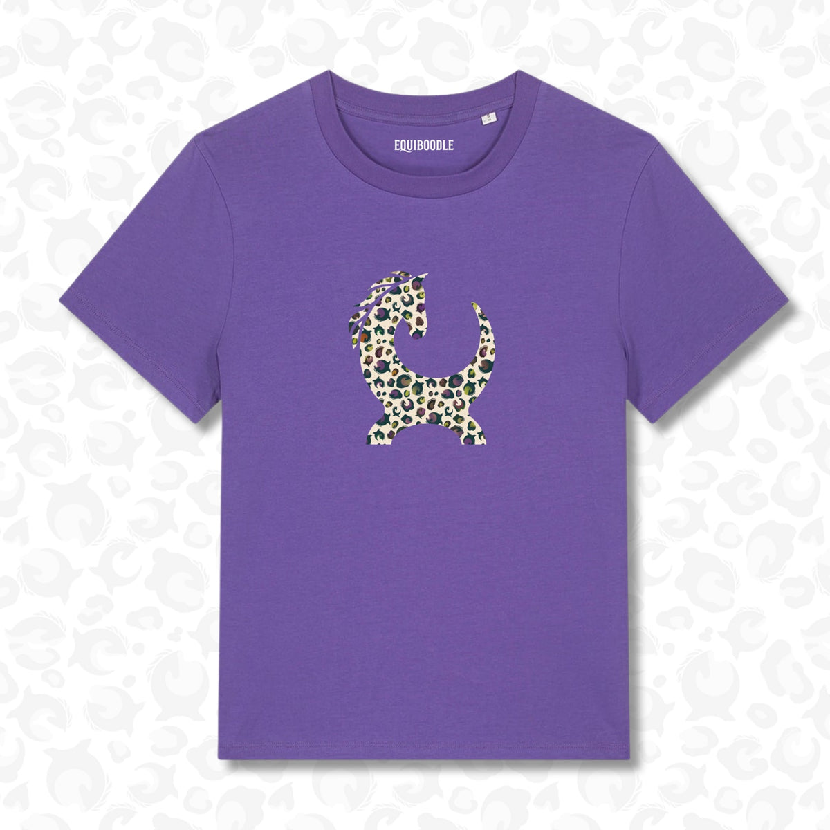 Purple Love Lila tee with Halloween leopard horse graphic