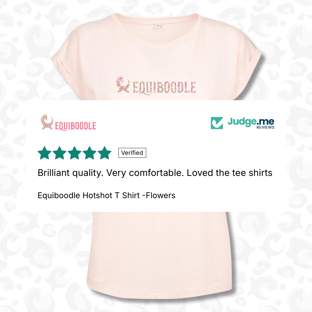 Customer review of the Equiboodle Hotshot T-Shirt – Flowers – Pink Parade