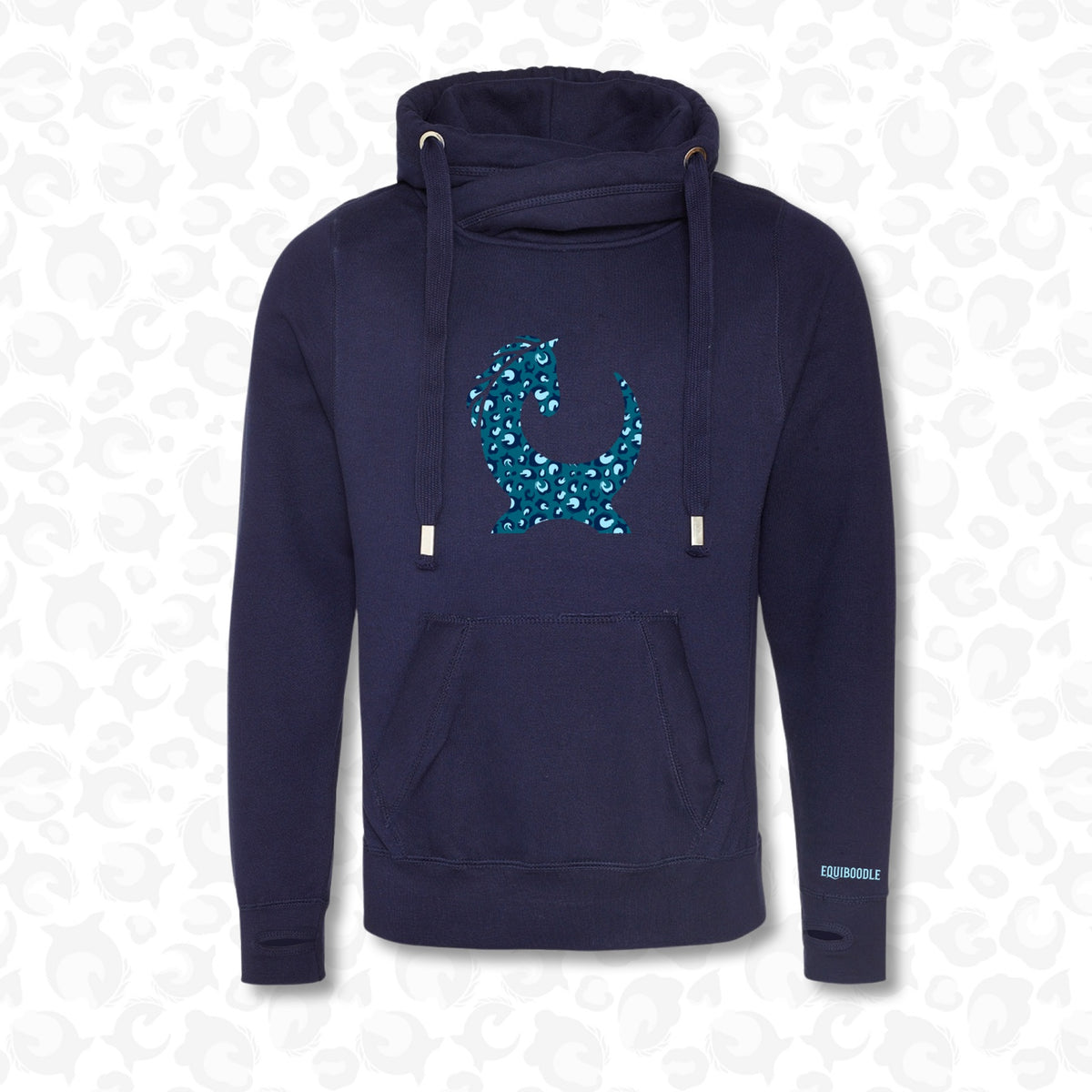 Equiboodle Teal Leopard Vixen navy cowl-neck hoodie