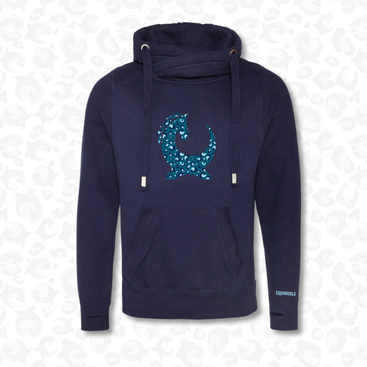 Equiboodle Teal Leopard Vixen navy cowl-neck hoodie