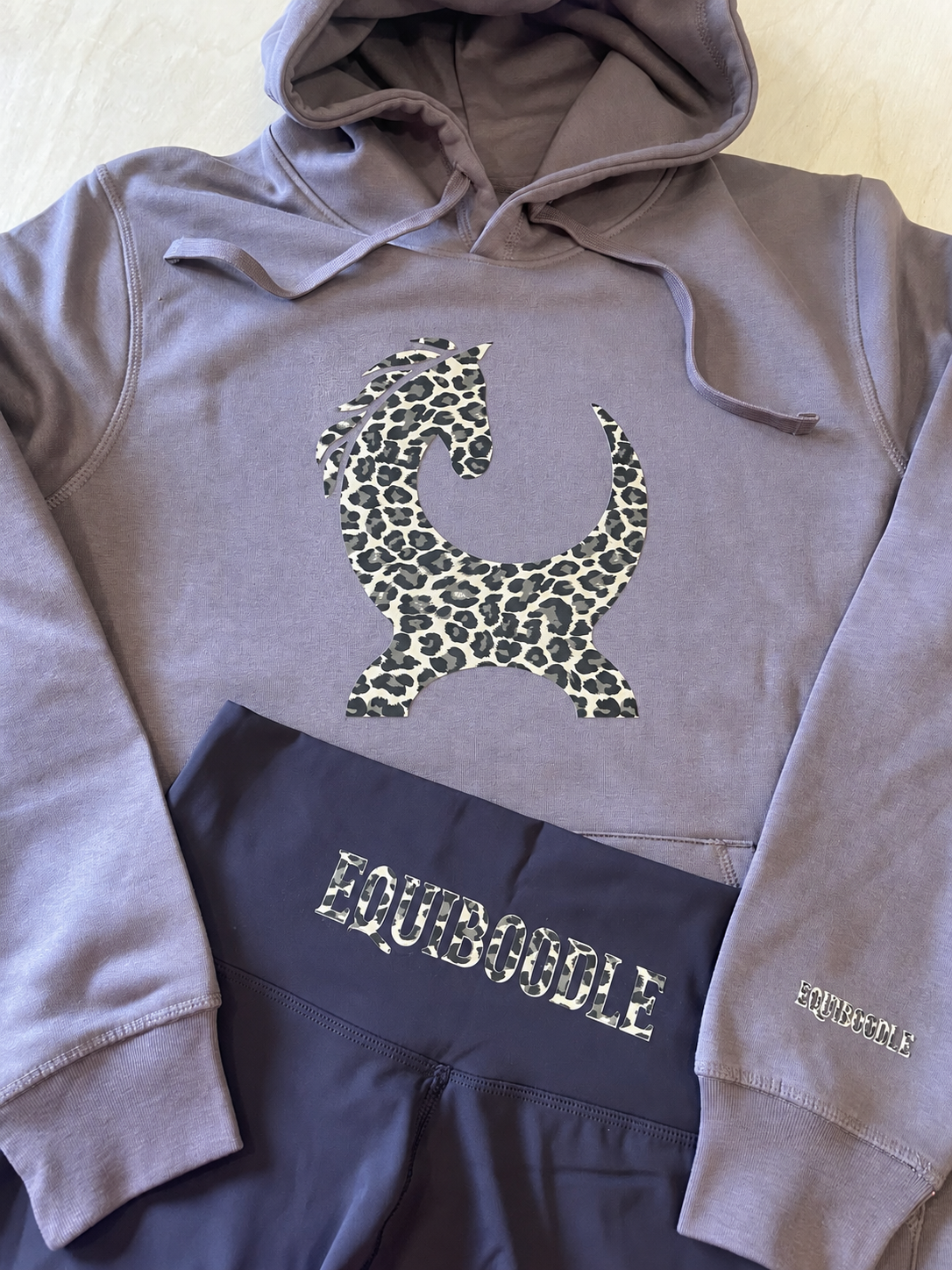 Equiboodle Untamed Active Leggings in chocolate with leopard print logo
