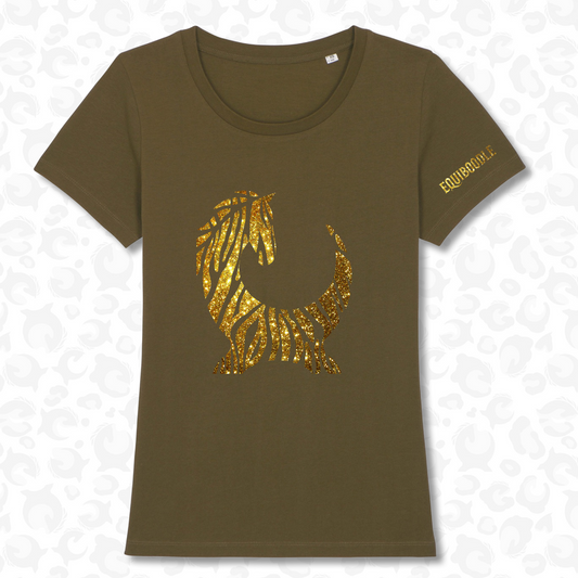 Equiboodle Supastar Tee - Zebra Khaki/Gold Sparkle